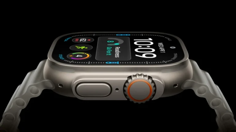 Apple Watch Ultra 4 titanium case in close-up profile view