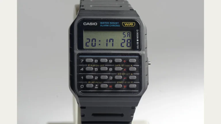 Casio CA-53W calculator watch front view showing LCD display and rubber keypad
