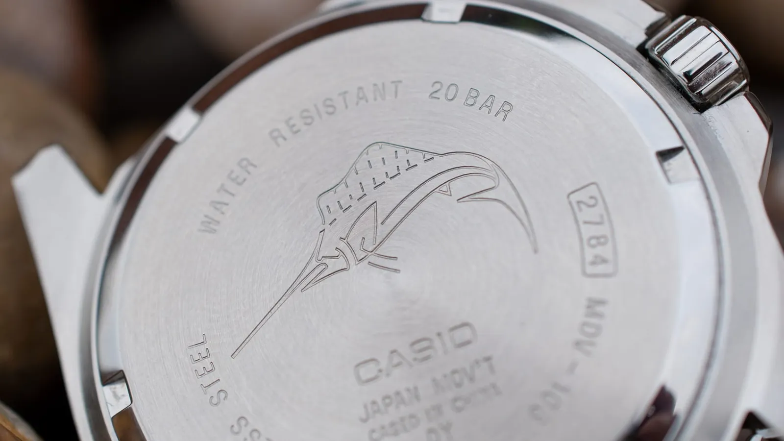 Screw-down caseback of a Casio Duro MDV-106 dive watch