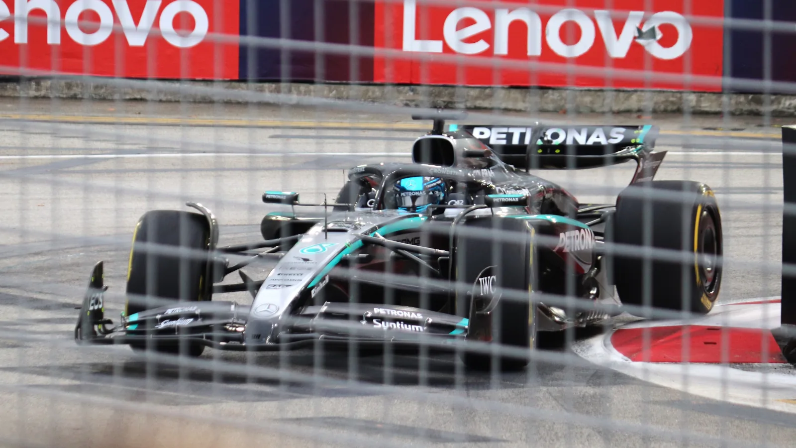 George Russell driving his Mercedes at the 2025 Singapore Grand Prix