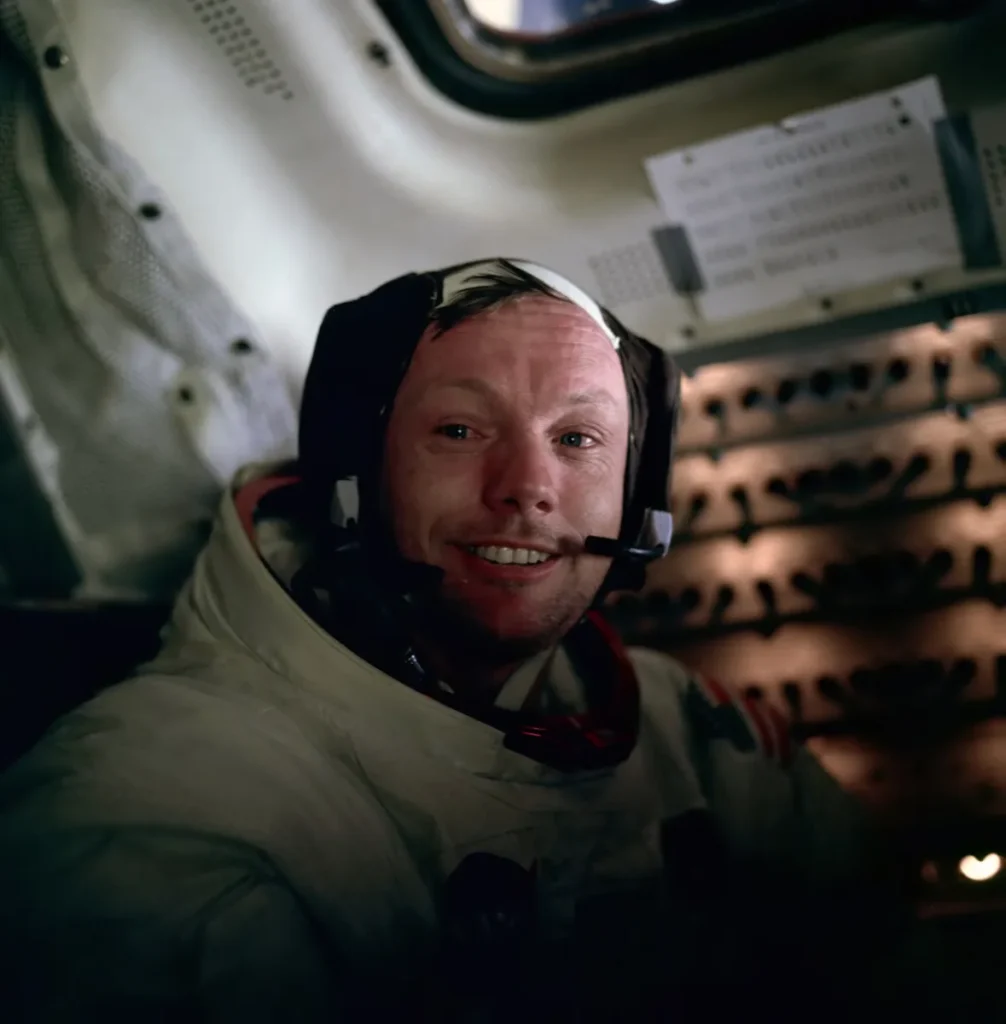 Neil Armstrong in his Apollo 11 spacesuit after the lunar moonwalk