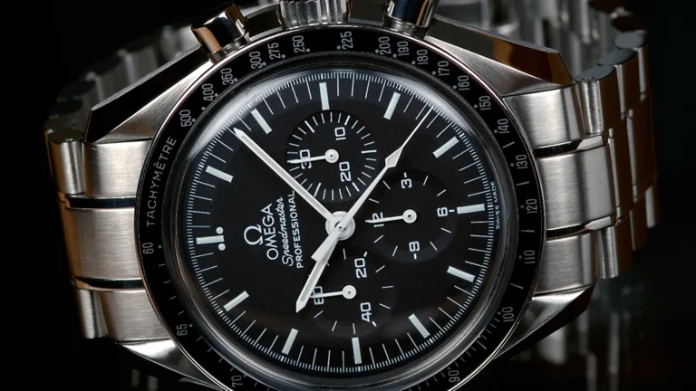 Omega Speedmaster Professional chronograph with black dial, the Moonwatch model line