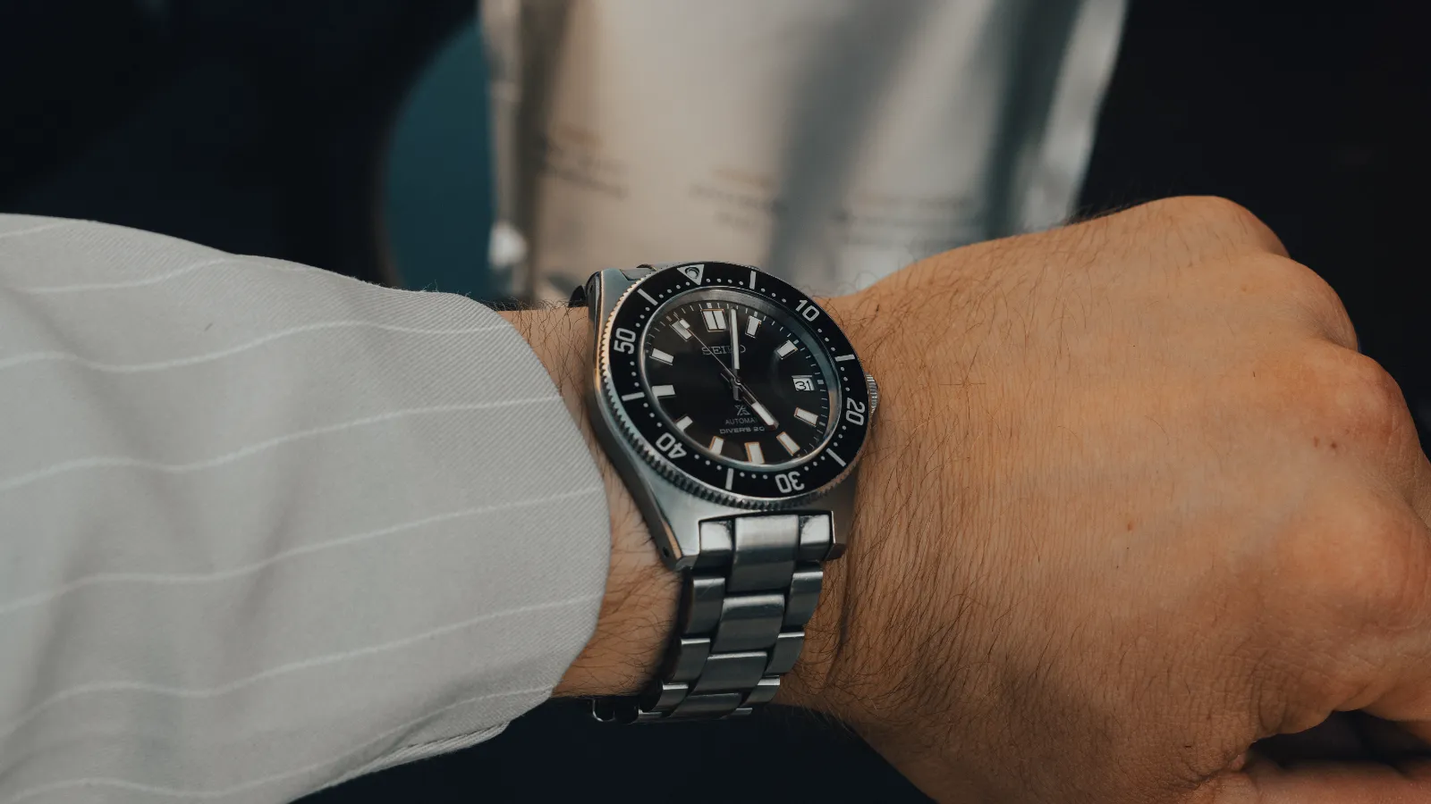 Seiko Prospex automatic dive watch with grey dial on the wrist