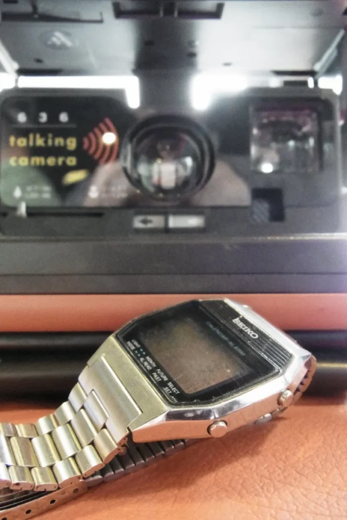 Vintage Seiko digital LCD wristwatch on a steel bracelet